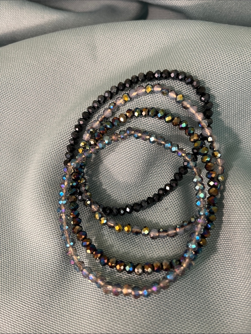 Sparkling Black and Iridescent Beaded Stretch Bracelet Set
